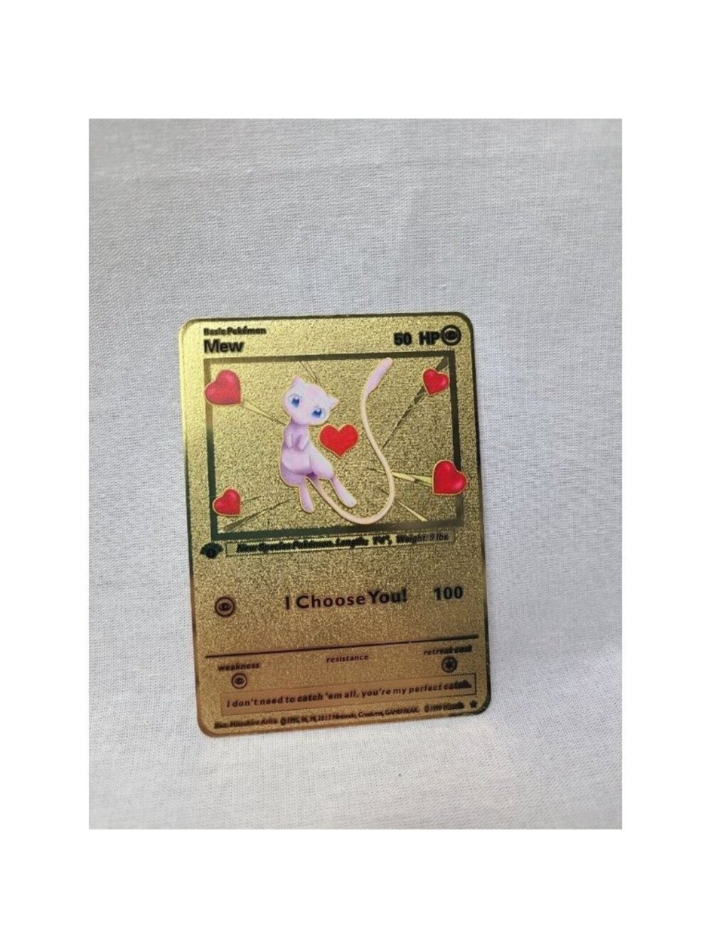 Mew I Choose You Love Heart Valentine Gold Metal Card- Brand new